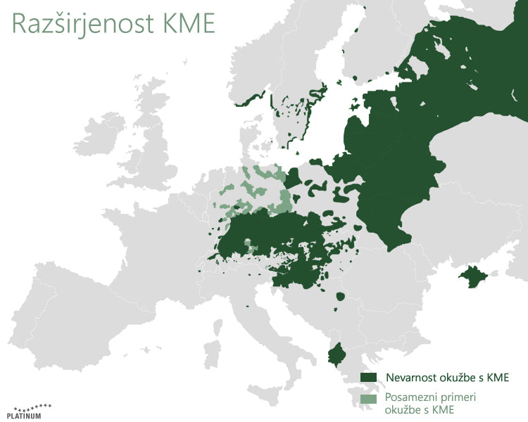 Razsirjenost klopne bolezni KME po Evropi