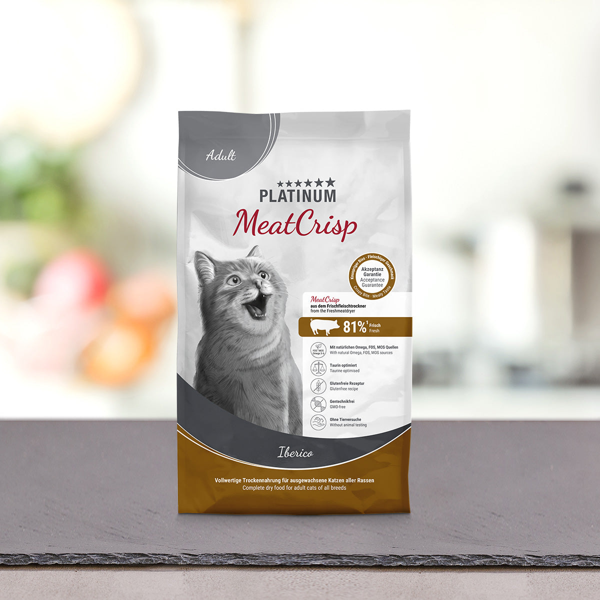 Vrečka PLATINUM MeatCrisp Adult Iberico 1,5 kg, suha hrana za mačke