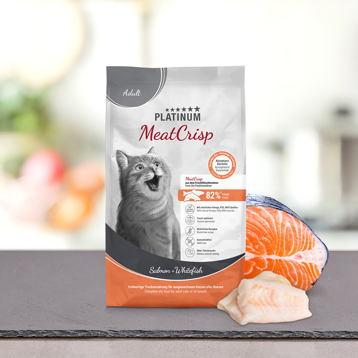 Vrečka PLATINUM MeatCrisp Adult Salmon + Whitefish 1,5 kg s svežim mesom