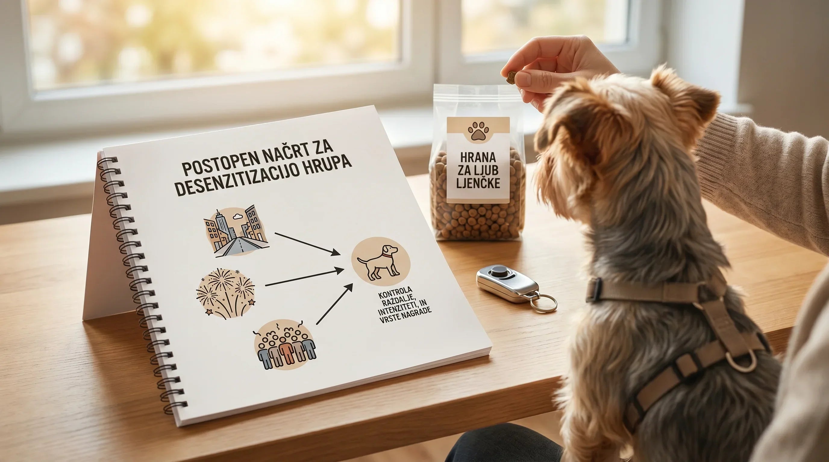 Desenzitizacija hrupa in mestnih motenj: korak‑za‑korakom za občutljive pse