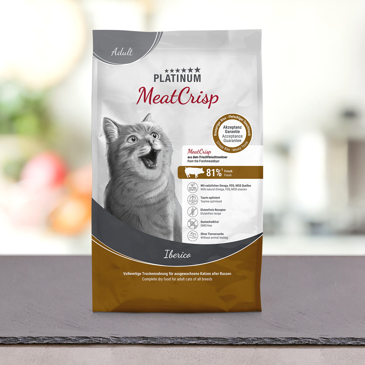 Vrečka PLATINUM MeatCrisp Adult Iberico 3 kg, suha hrana za mačke