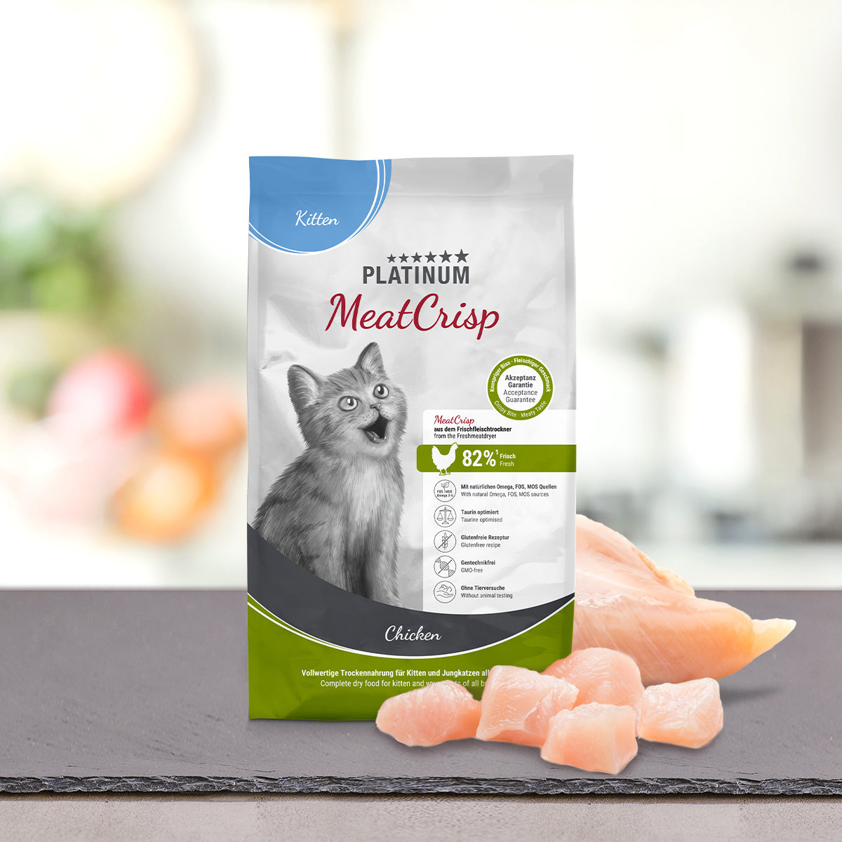 Vrečka PLATINUM MeatCrisp Kitten Chicken 1,5 kg s svežim mesom
